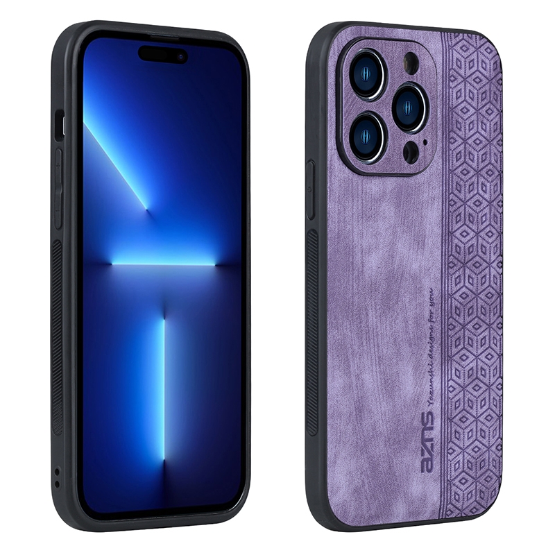 For iPhone 15 Pro AZNS 3D Embossed Skin Feel Phone Case(Purple) - Shopkiz.com