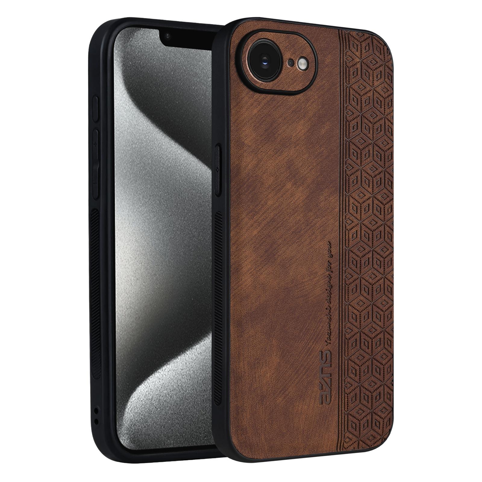 For iPhone 16e / 17e AZNS 3D Embossed Skin Feel Phone Case(Brown) - Shopkiz.com