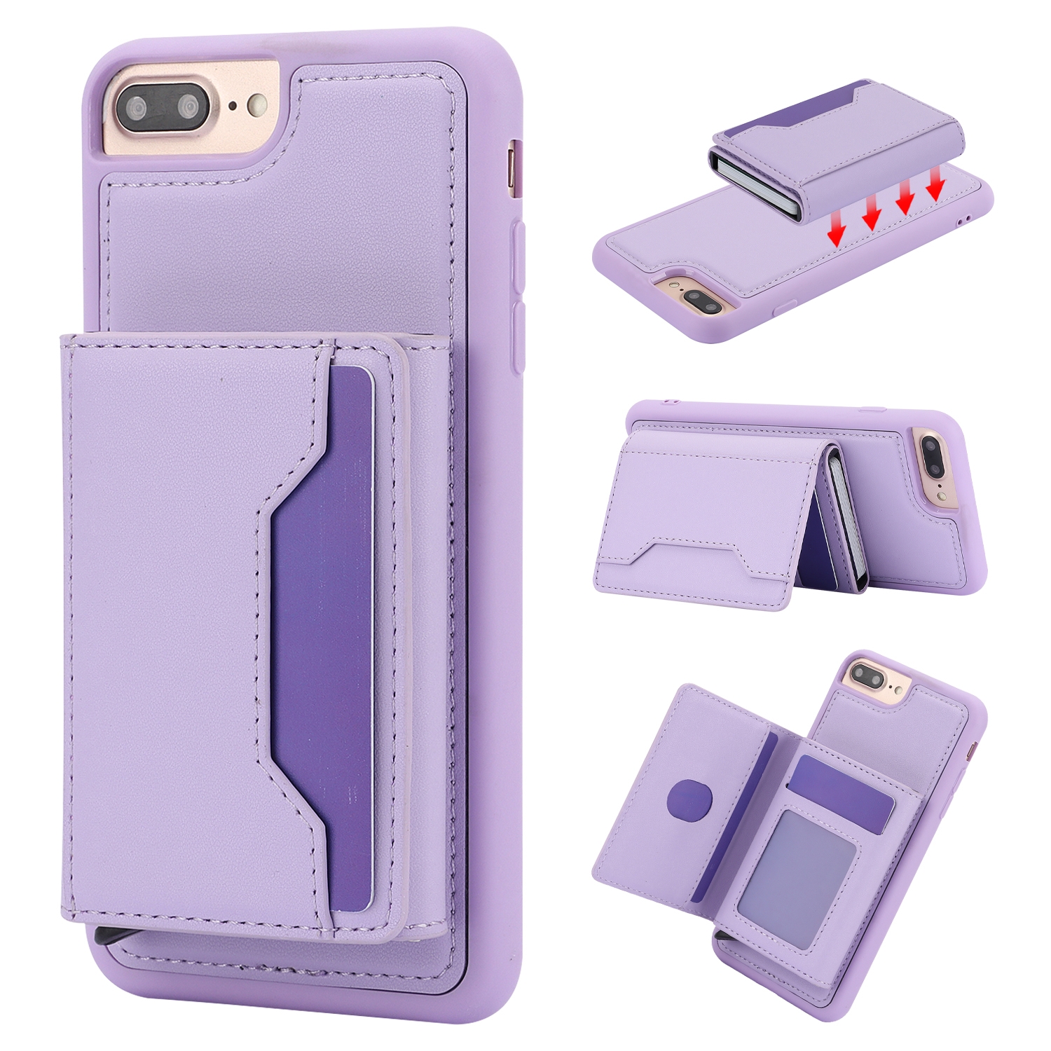 For iPhone 7 Plus / 8 Plus RFID Anti-theft Detachable Card Bag Leather Phone Case(Purple) - Shopkiz.com