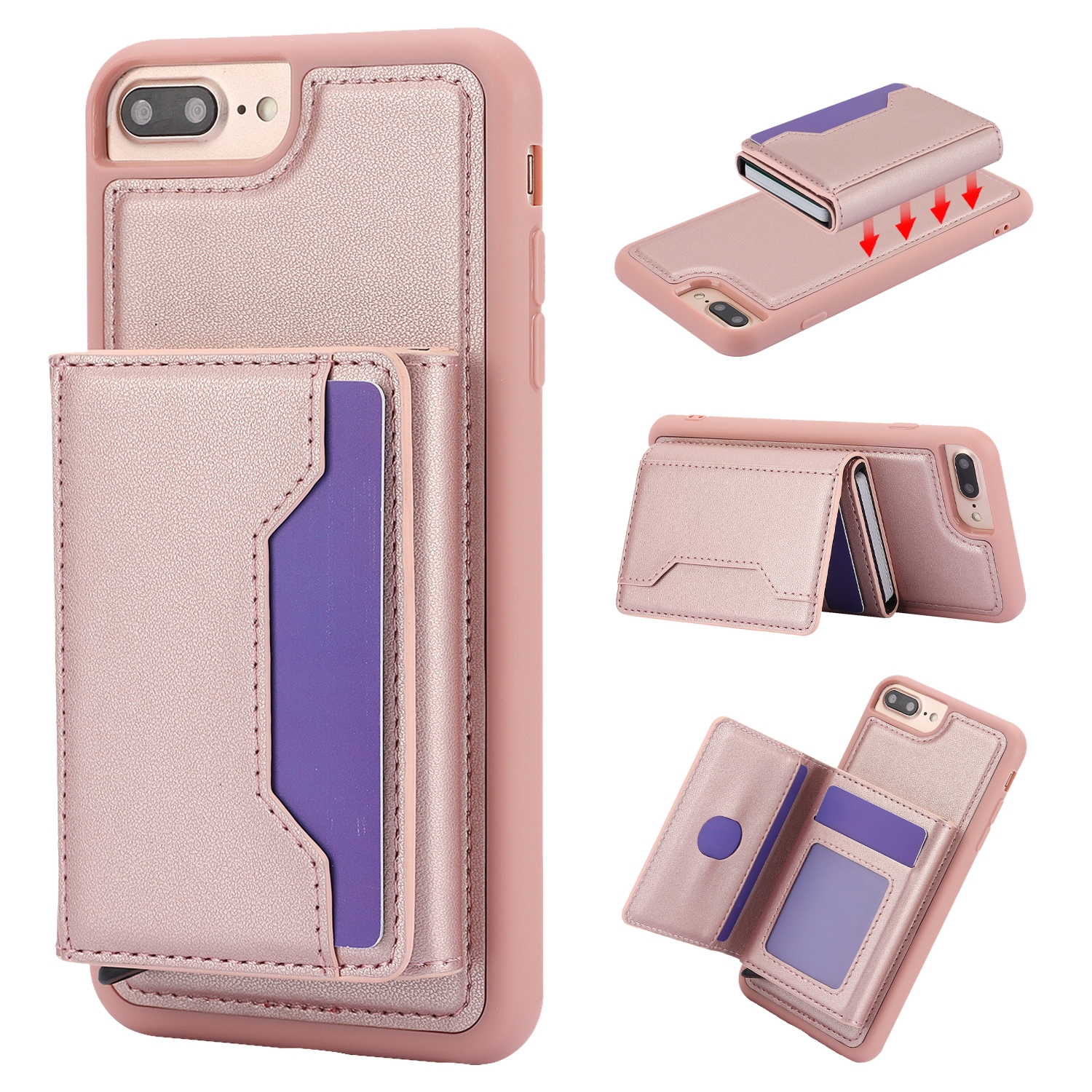 For iPhone 7 Plus / 8 Plus RFID Anti-theft Detachable Card Bag Leather Phone Case(Pink) - Shopkiz.com