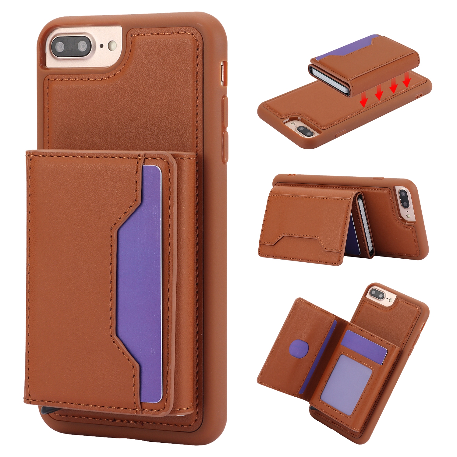 For iPhone 7 Plus / 8 Plus RFID Anti-theft Detachable Card Bag Leather Phone Case(Brown) - Shopkiz.com