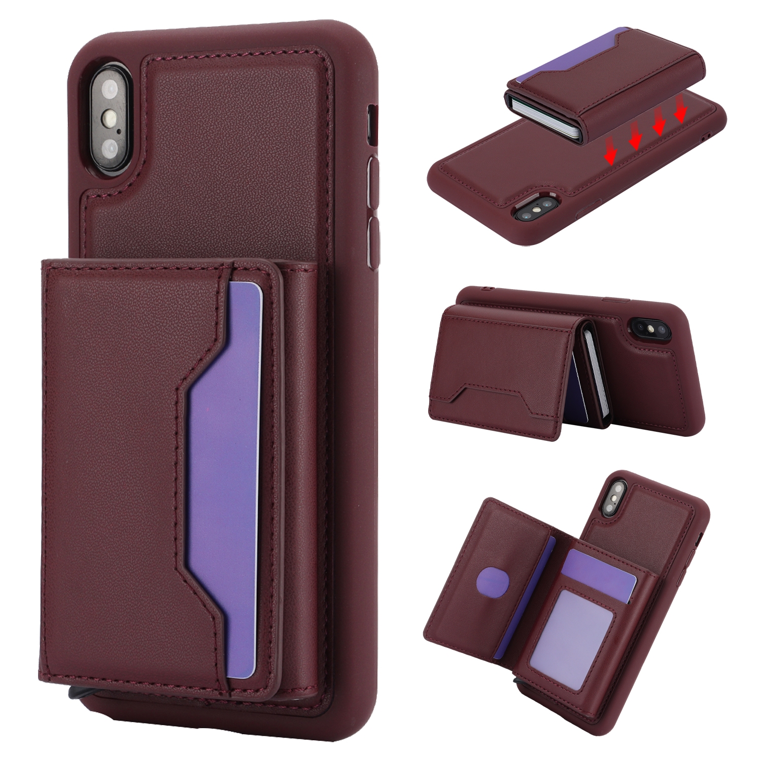 For iPhone XS Max RFID Anti-theft Detachable Card Bag Leather Phone Case(Wine Red) - Shopkiz.com