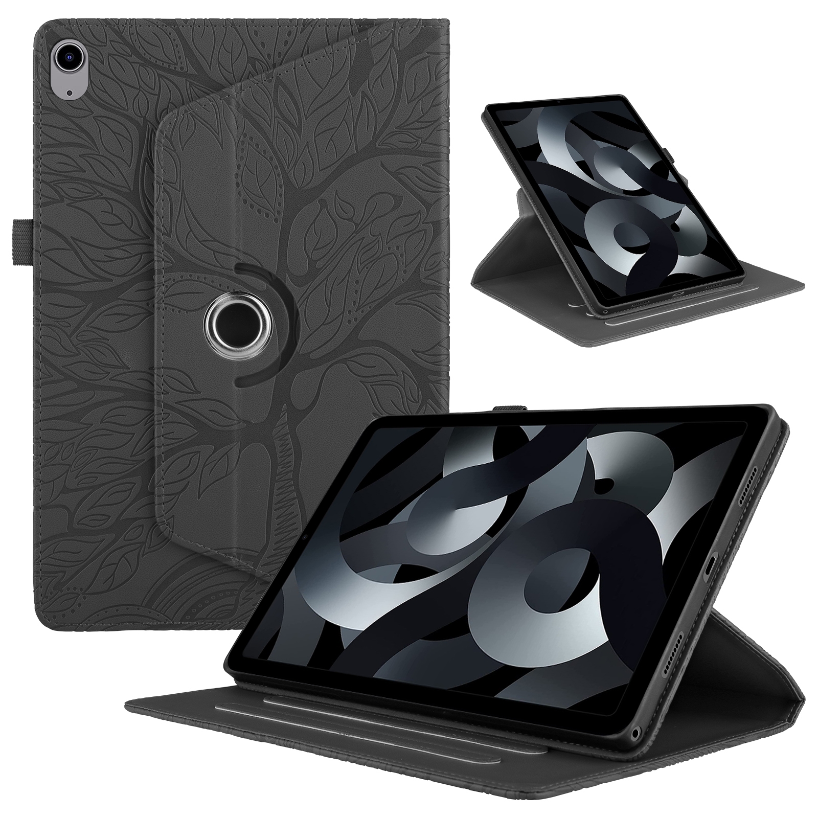 For iPad 2025 / 2022 Tree Life Embossed Rotation Leather Smart Tablet Case(Black) - Shopkiz.com