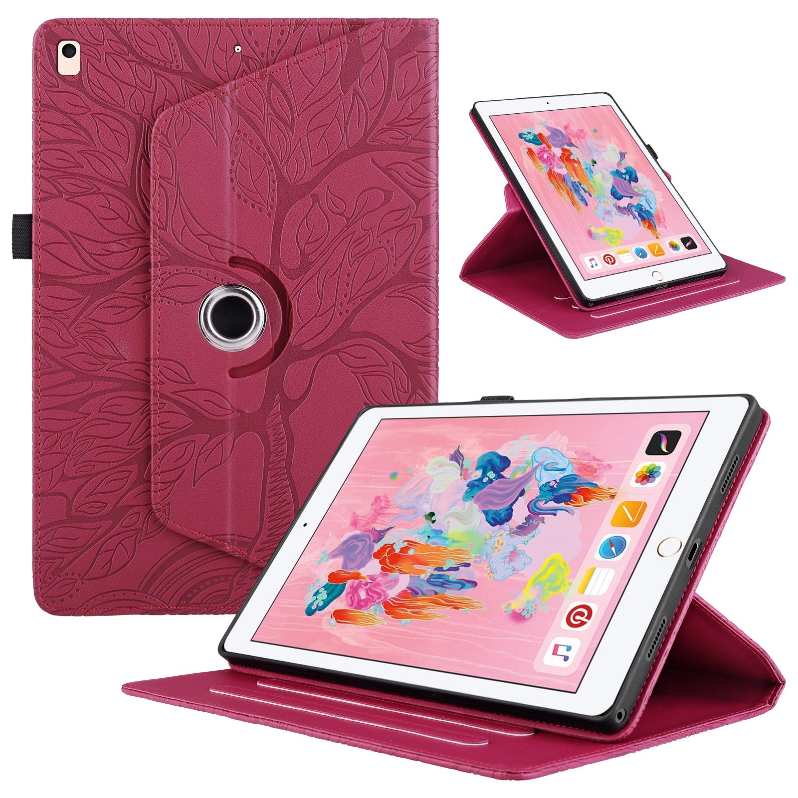 For iPad 10.2 2021 / 2020 / 10.5 Tree Life Embossed Rotation Leather Smart Tablet Case(Red) - Shopkiz.com