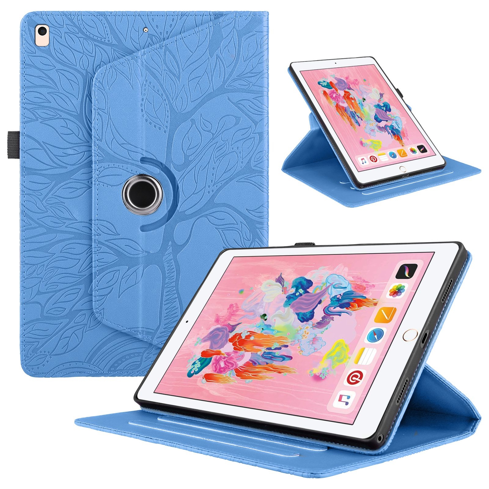 For iPad Air / Air 2 / 9.7 2017 / 2018 Tree Life Embossed Rotation Leather Smart Tablet Case(Blue) - Shopkiz.com