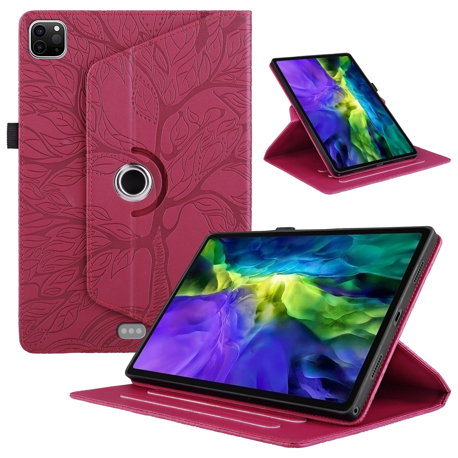 For iPad Pro 12.9 2022 / 2021 / 2020 Tree Life Embossed Rotation Leather Smart Tablet Case(Red) - Shopkiz.com
