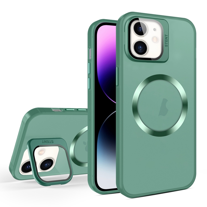 For iPhone 11 Skin Feel CD Texture MagSafe Lens Holder Phone Case(Green) - Shopkiz.com