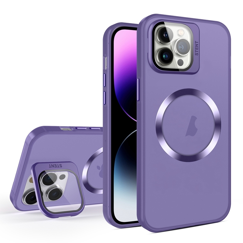 For iPhone 11 Pro Max Skin Feel CD Texture MagSafe Lens Holder Phone Case(Dark Purple) - Shopkiz.com