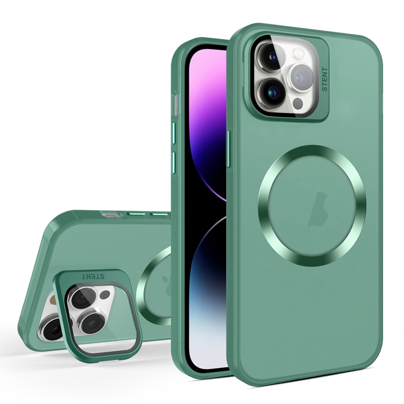 For iPhone 11 Pro Max Skin Feel CD Texture MagSafe Lens Holder Phone Case(Green) - Shopkiz.com