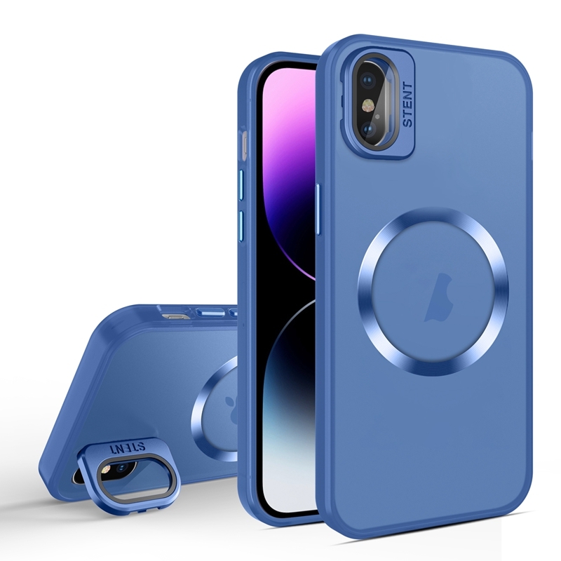For iPhone XS Max Skin Feel CD Texture MagSafe Lens Holder Phone Case(Royal Blue) - Shopkiz.com