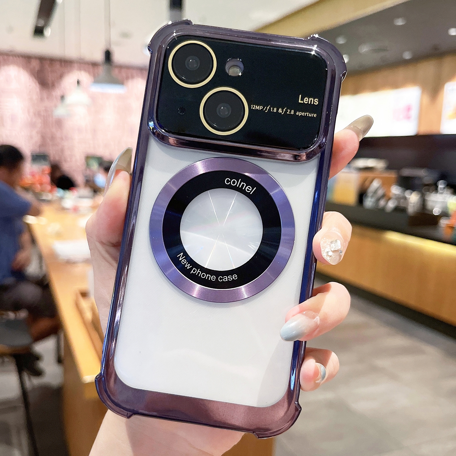 For iPhone 13 MagSafe Shockproof TPU Phone Case with Lens Film(Black Purple) - Shopkiz.com