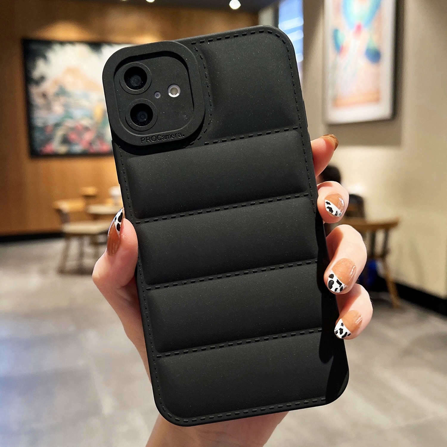 For iPhone 16 Eiderdown Airbag Frosted TPU Phone Case(Black) - Shopkiz.com