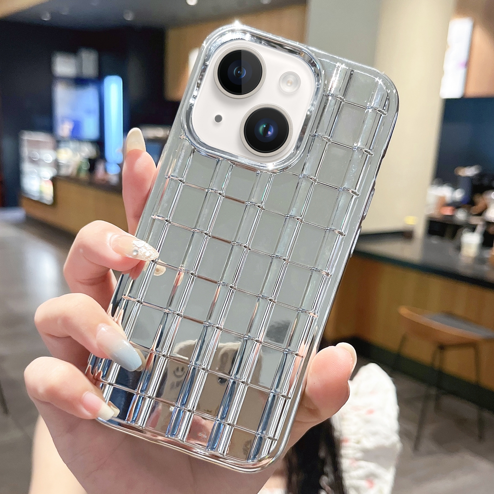 For iPhone 14 Plus Electroplated Glazed Tile TPU Phone Case(Silver) - Shopkiz.com