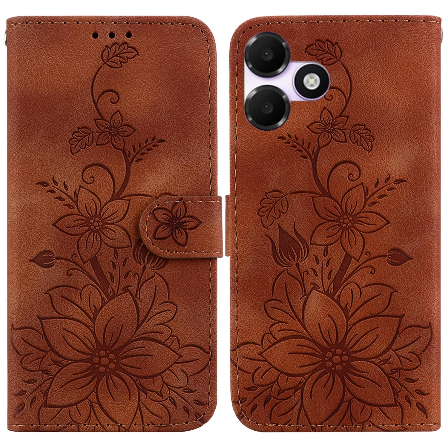 For OPPO A6c 4G Lily Embossed Leather Phone Case(Brown) - Shopkiz.com