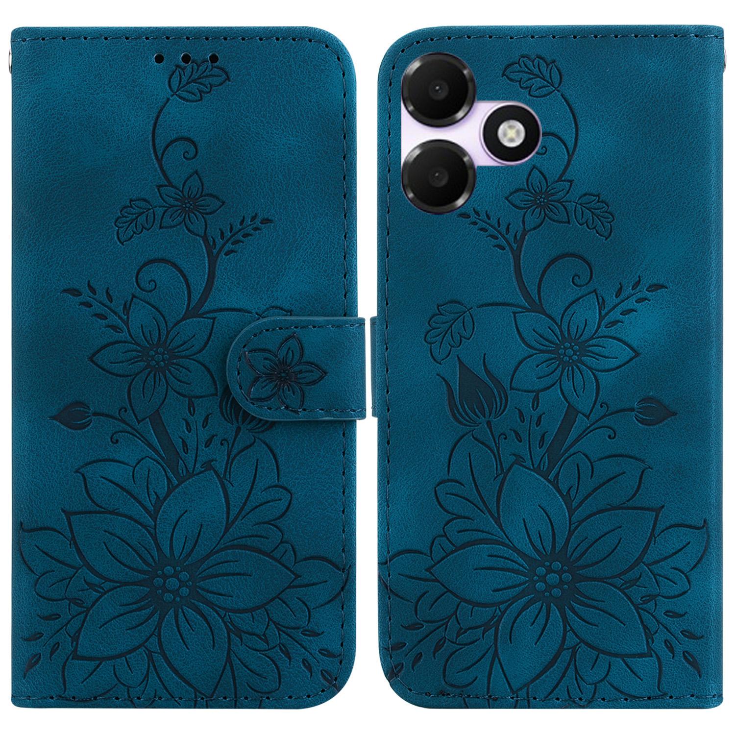 For OPPO A6c 4G Lily Embossed Leather Phone Case(Dark Blue) - Shopkiz.com