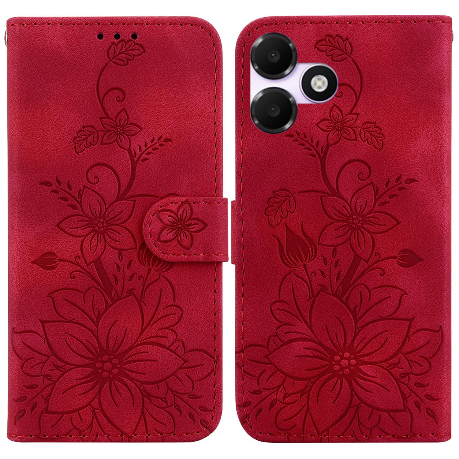 For OPPO A6c 4G Lily Embossed Leather Phone Case(Red) - Shopkiz.com