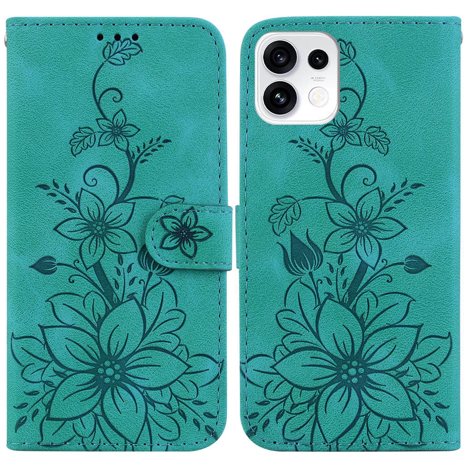 For OPPO Reno16 5G / Reno16 Pro 5G Global Lily Embossed Leather Phone Case(Green) - Shopkiz.com