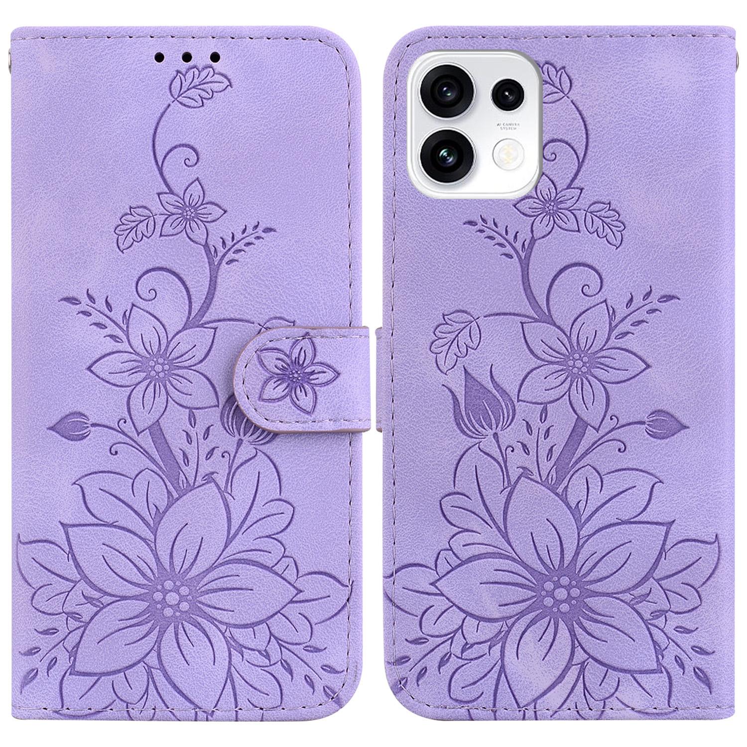 For OPPO Reno16 5G / Reno16 Pro 5G Global Lily Embossed Leather Phone Case(Purple) - Shopkiz.com