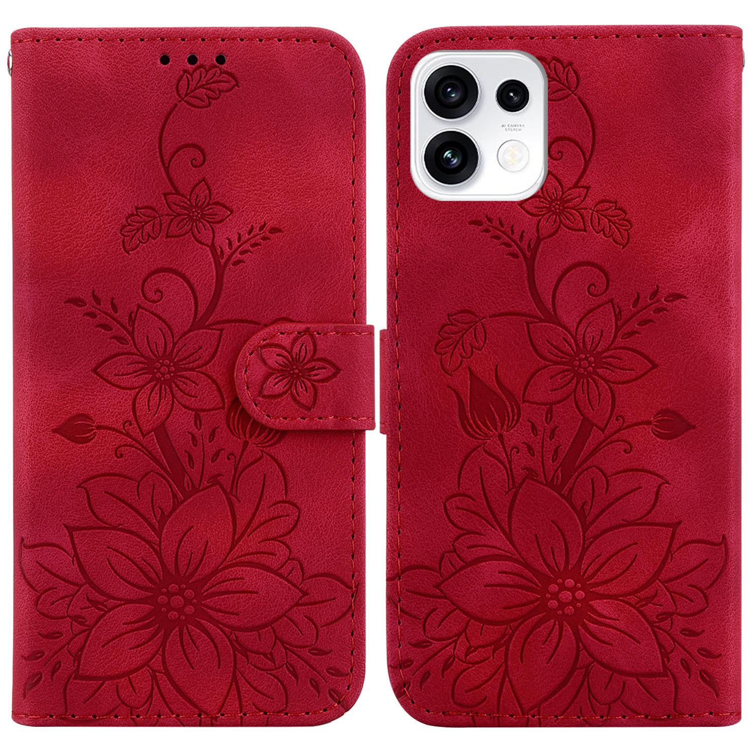 For OPPO Reno16 5G / Reno16 Pro 5G Global Lily Embossed Leather Phone Case(Red) - Shopkiz.com