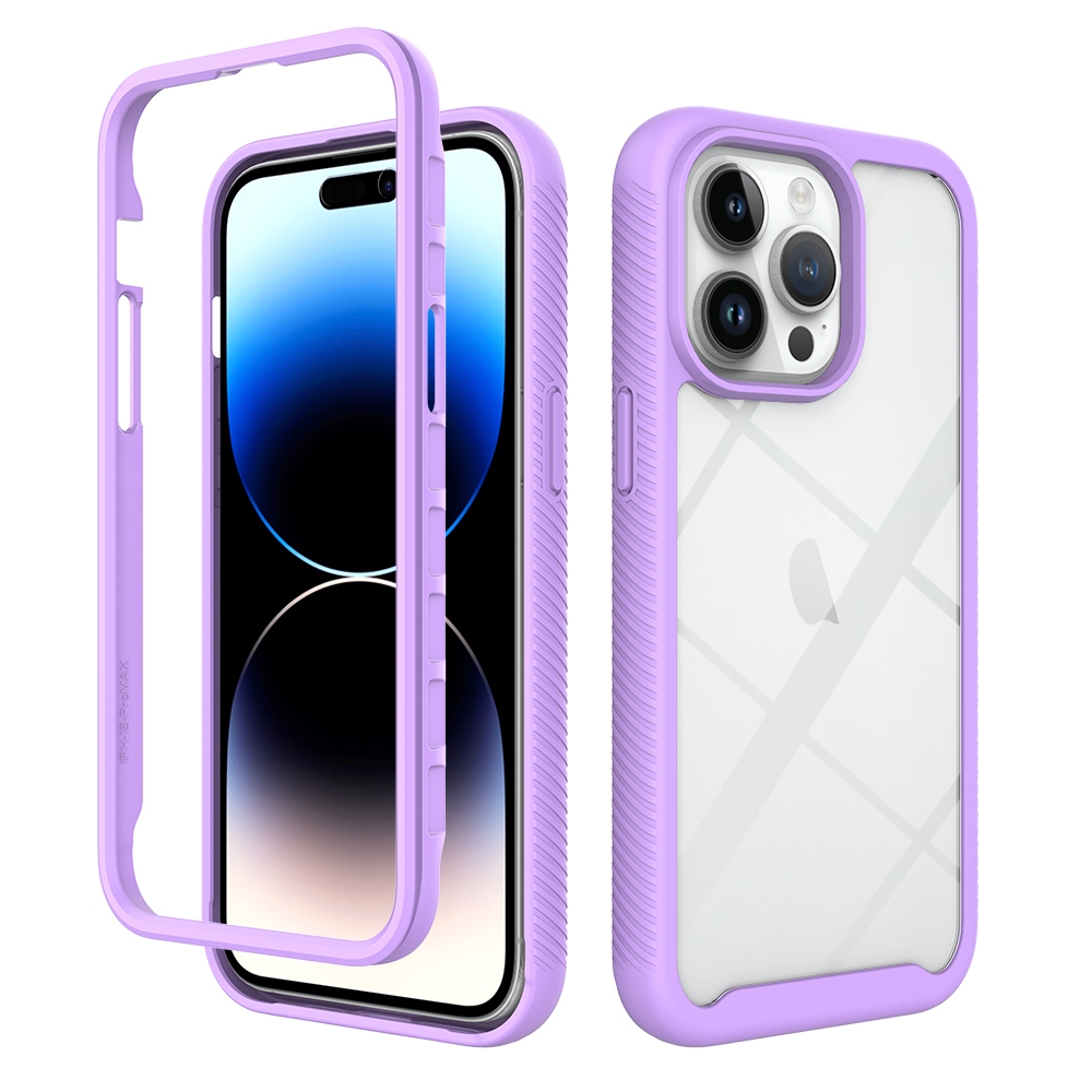 For iPhone 15 Pro Max Starry Sky Solid Color Shockproof TPU Clear PC Phone Case(Purple) - Shopkiz.com
