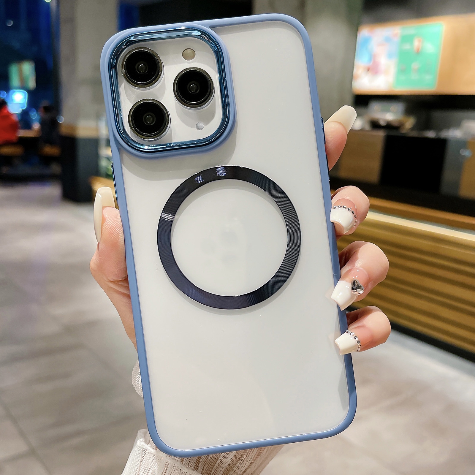 For iPhone 11 Pro Max Plating Magsafe TPU + Acrylic Phone Case(Blue) - Shopkiz.com
