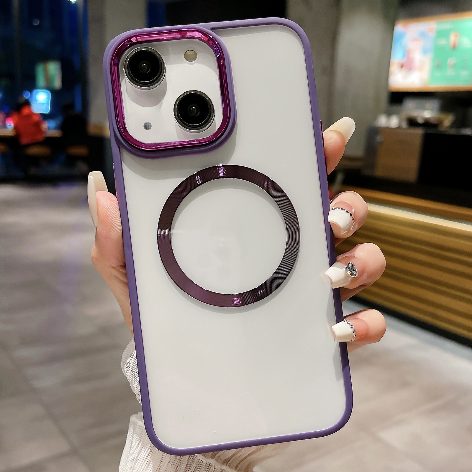 For iPhone 15 Plus Plating Magsafe TPU + Acrylic Phone Case(Purple) - Shopkiz.com