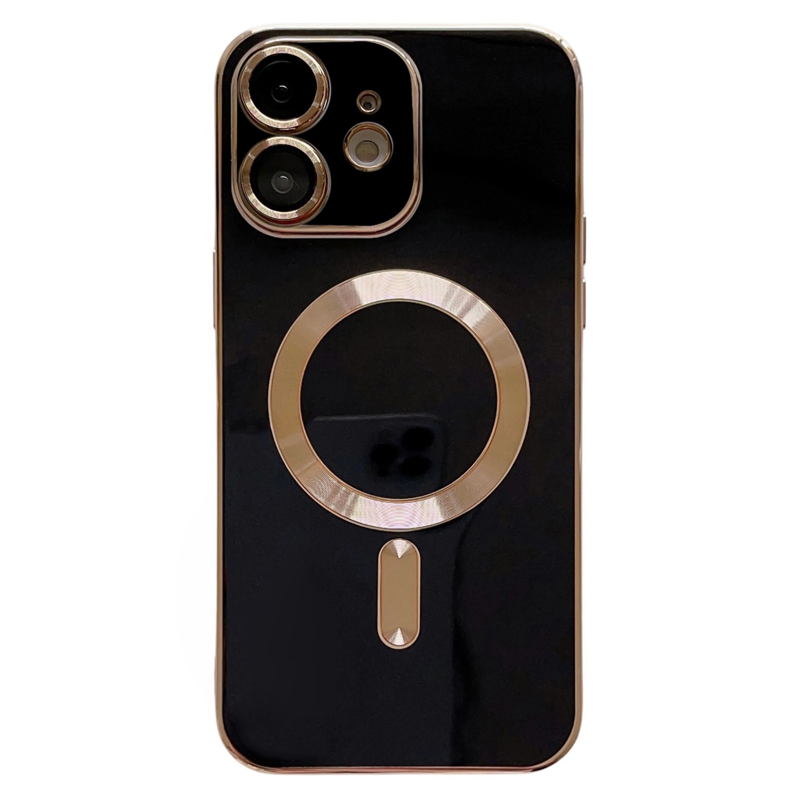 For iPhone 12 Magsafe Plating TPU Phone Case with Lens Film(Black) - Shopkiz.com