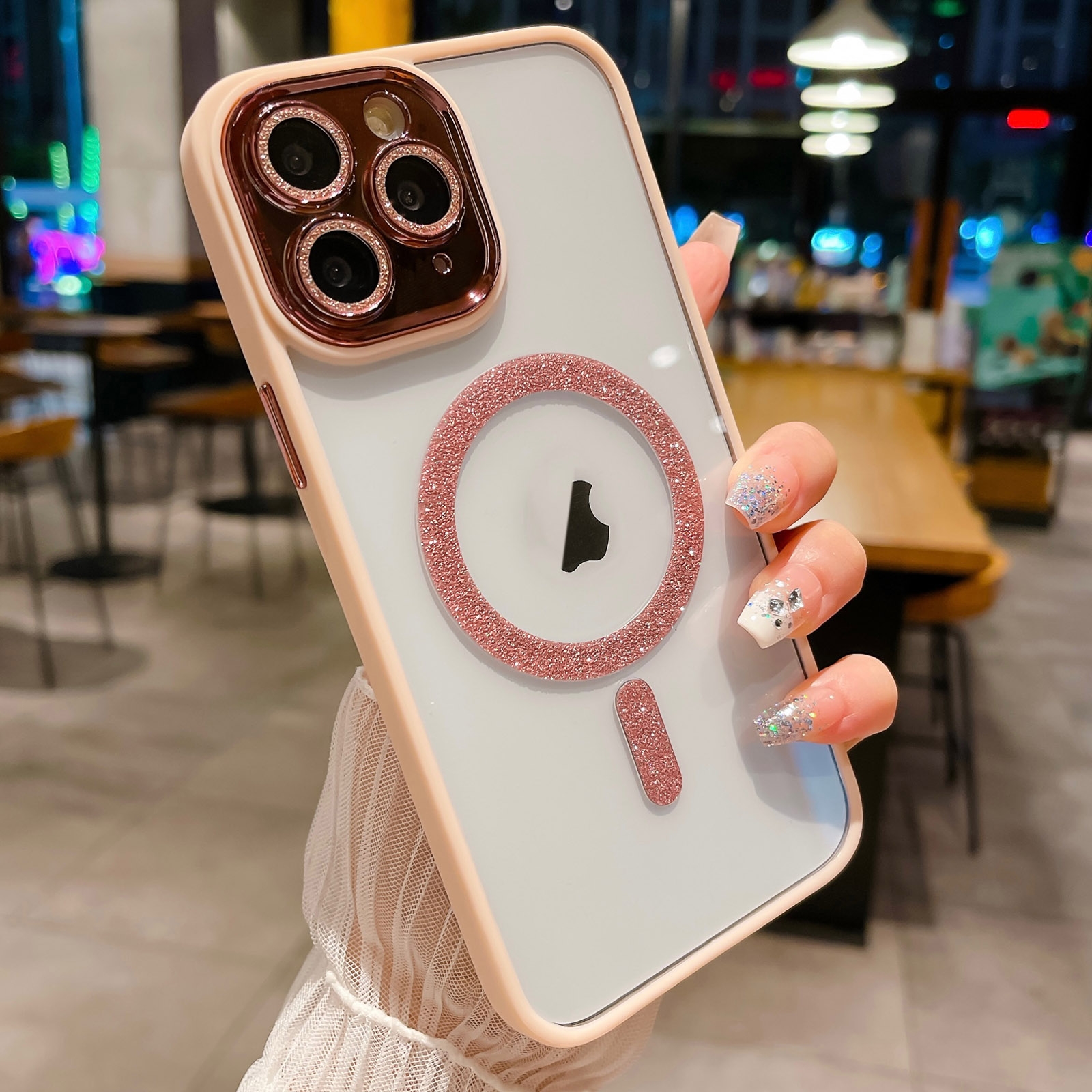 For iPhone 11 Pro Max MagSafe Gradient Color Glitter TPU + Acrylic Phone Case with Lens Film(Pink) - Shopkiz.com