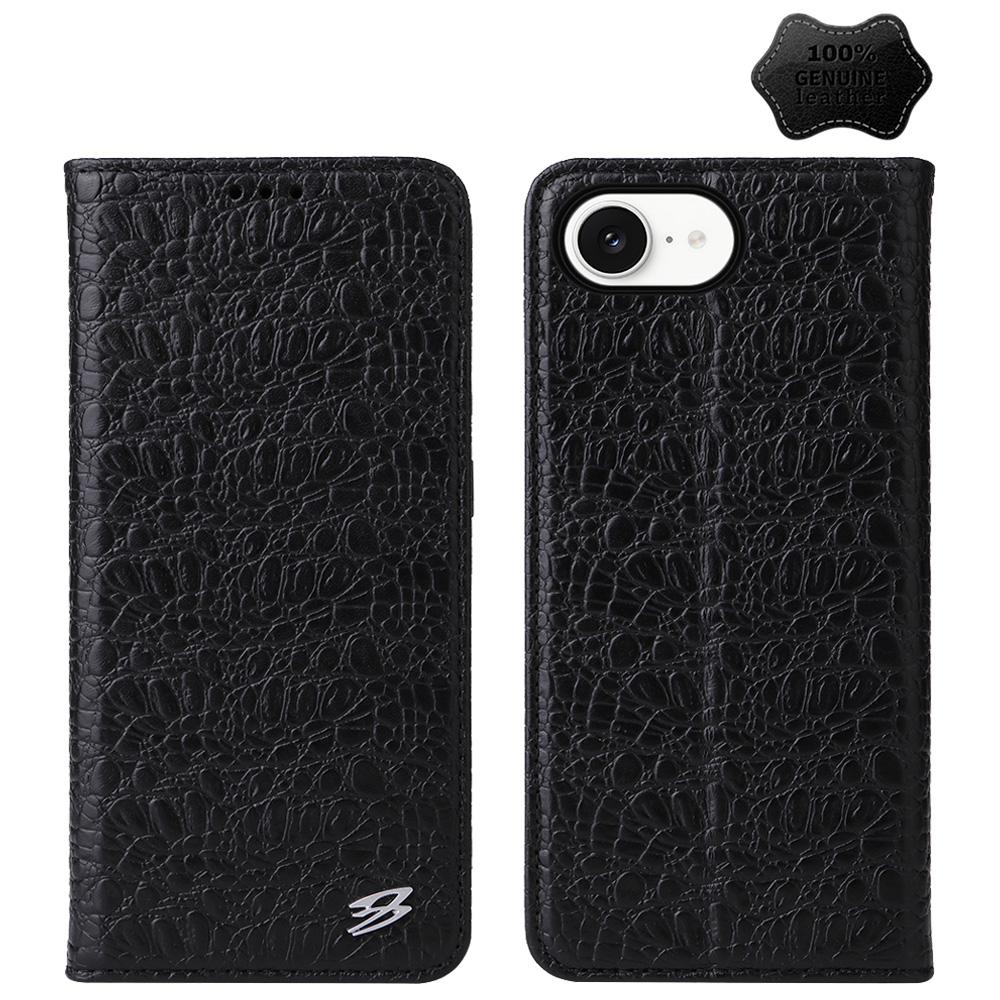 For iPhone 17e / 16e Fierre Shann Crocodile Texture Magnetic Genuine Leather Phone Case(Black) - Shopkiz.com