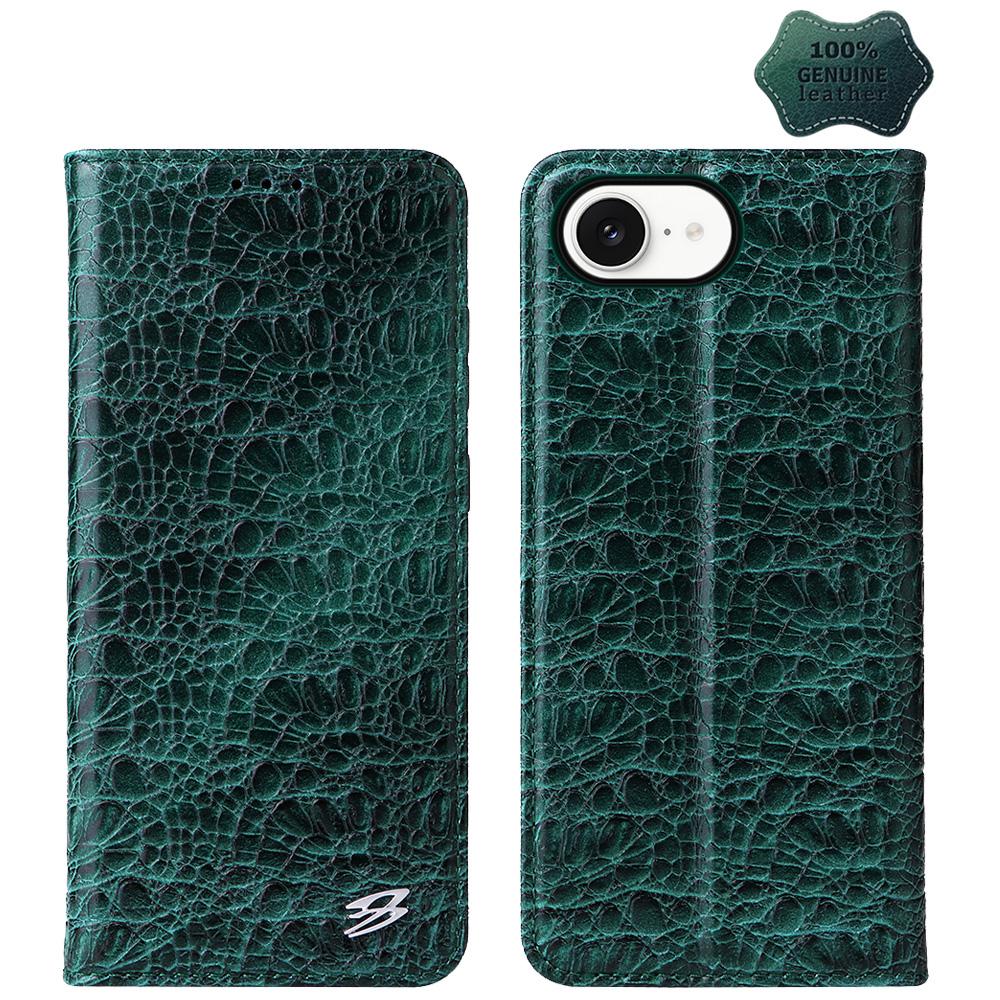For iPhone 17e / 16e Fierre Shann Crocodile Texture Magnetic Genuine Leather Phone Case(Green) - Shopkiz.com
