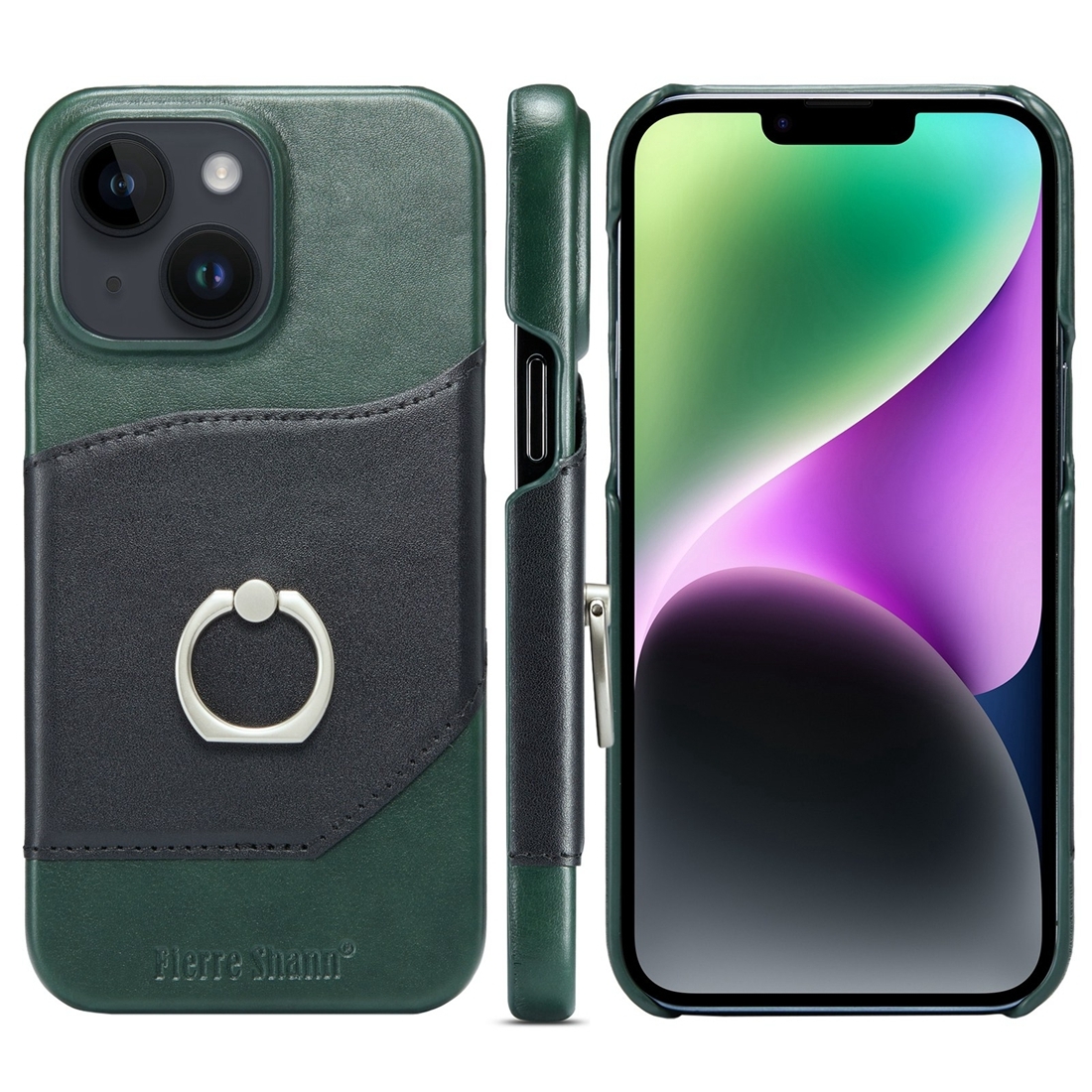 For iPhone 15 Fierre Shann Oil Wax Texture Genuine Leather Back Cover Phone Case(Black) - Shopkiz.com