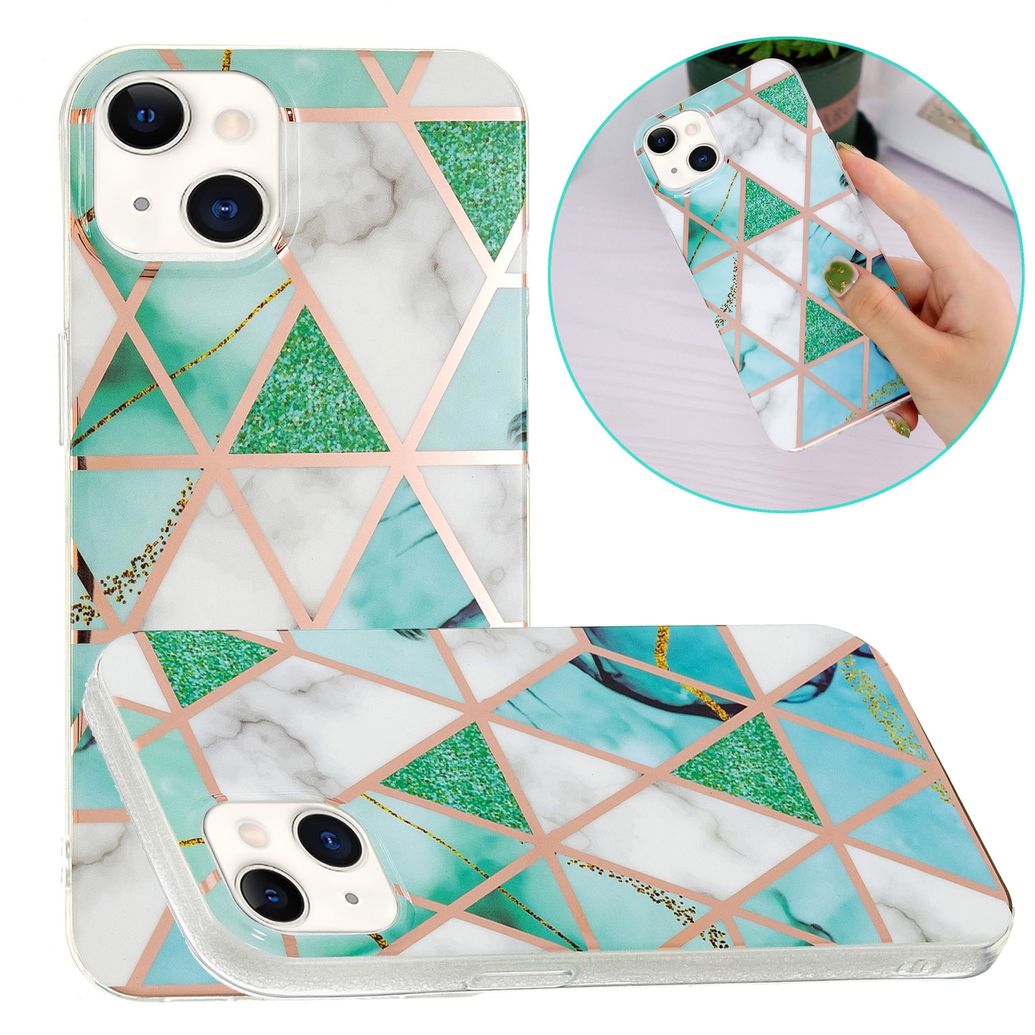 Electroplating Soft TPU Phone Case For iPhone 15(Green White Rhombus) - Shopkiz.com