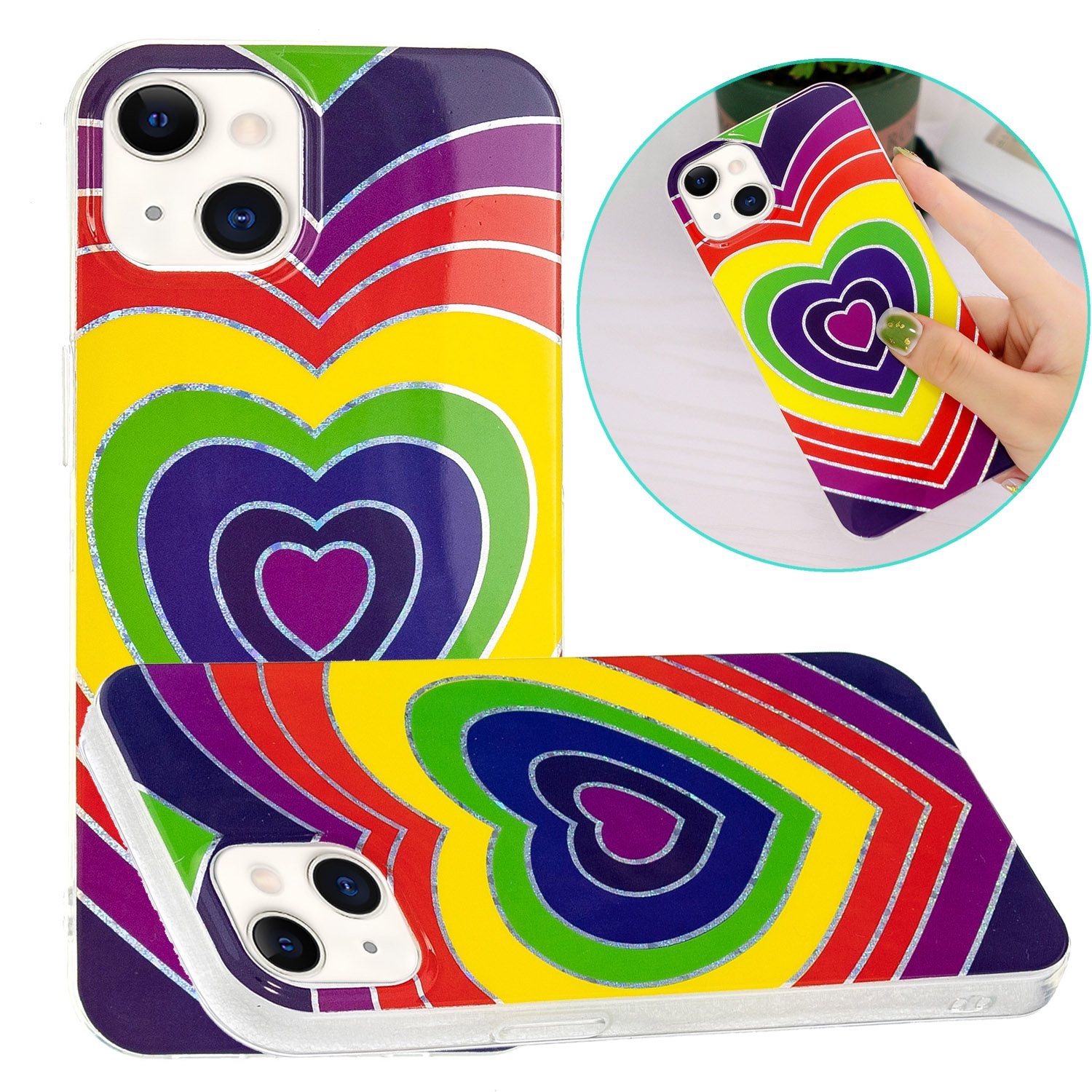 Electroplating Soft TPU Phone Case For iPhone 15(Love Heart) - Shopkiz.com