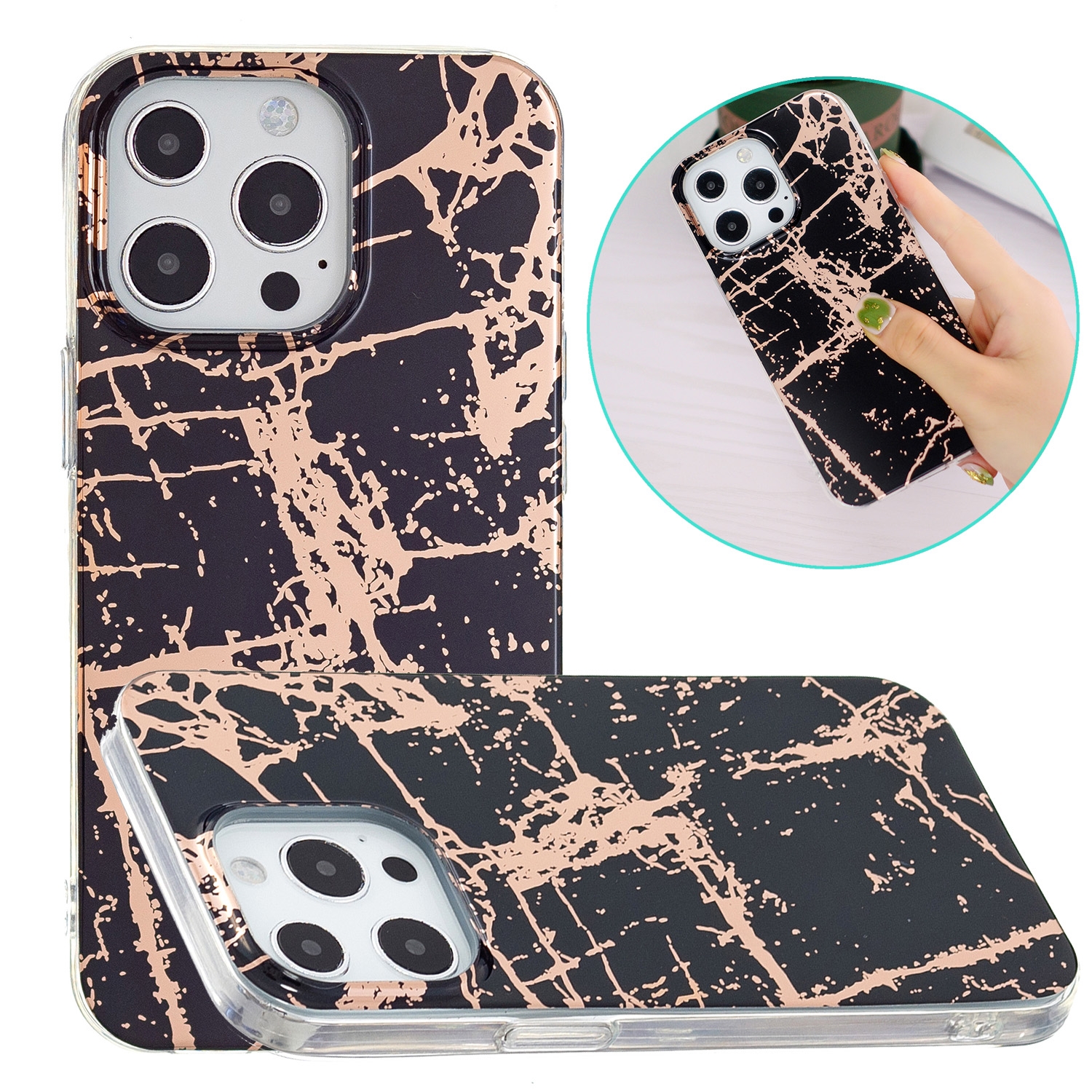 Electroplating Soft TPU Phone Case For iPhone 15 Pro Max(Black Gold) - Shopkiz.com