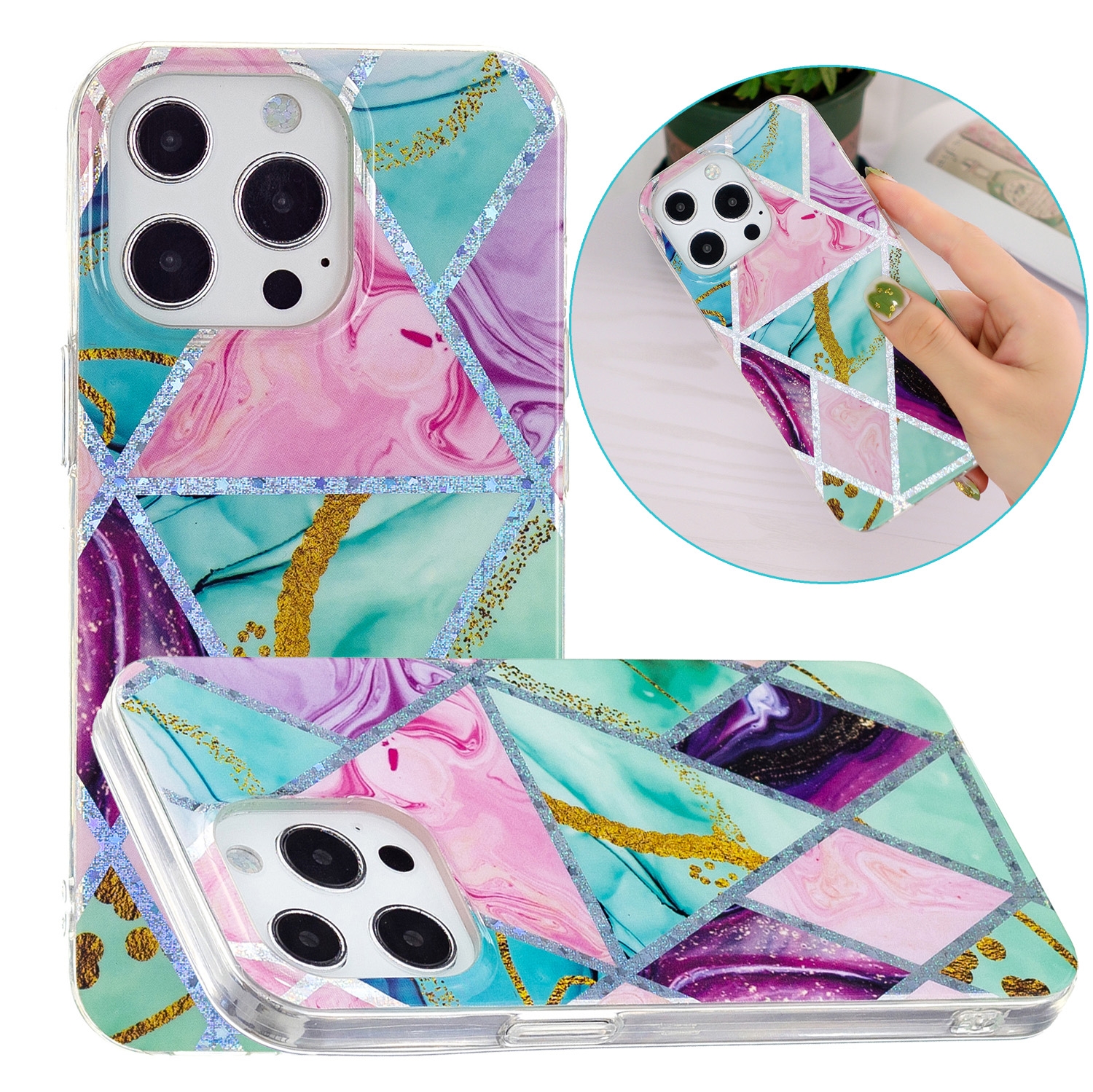 Electroplating Soft TPU Phone Case For iPhone 15 Pro Max(Triangular Rhombus) - Shopkiz.com