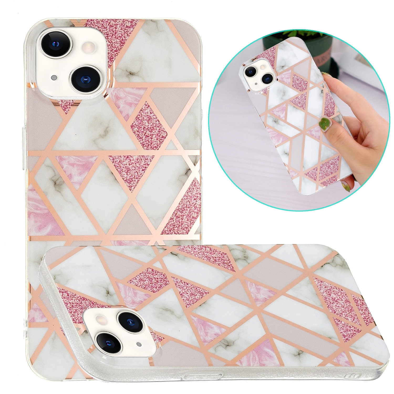 Electroplating Soft TPU Phone Case For iPhone 15 Plus(Pink White Rhombus) - Shopkiz.com