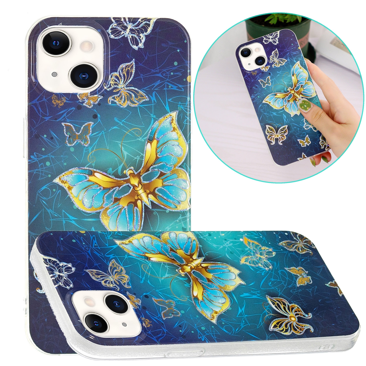 Electroplating Soft TPU Phone Case For iPhone 15 Plus(Butterflies) - Shopkiz.com
