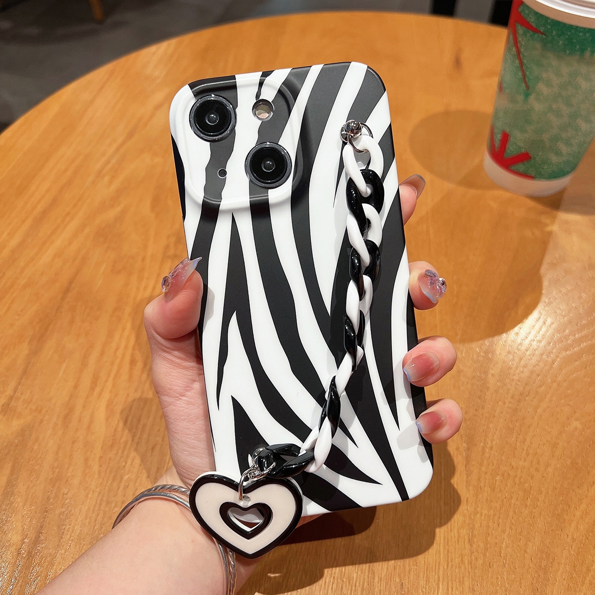 For iPhone 14 Plus Frosted Bracelet TPU Phone Case(Zebra Texture) - Shopkiz.com