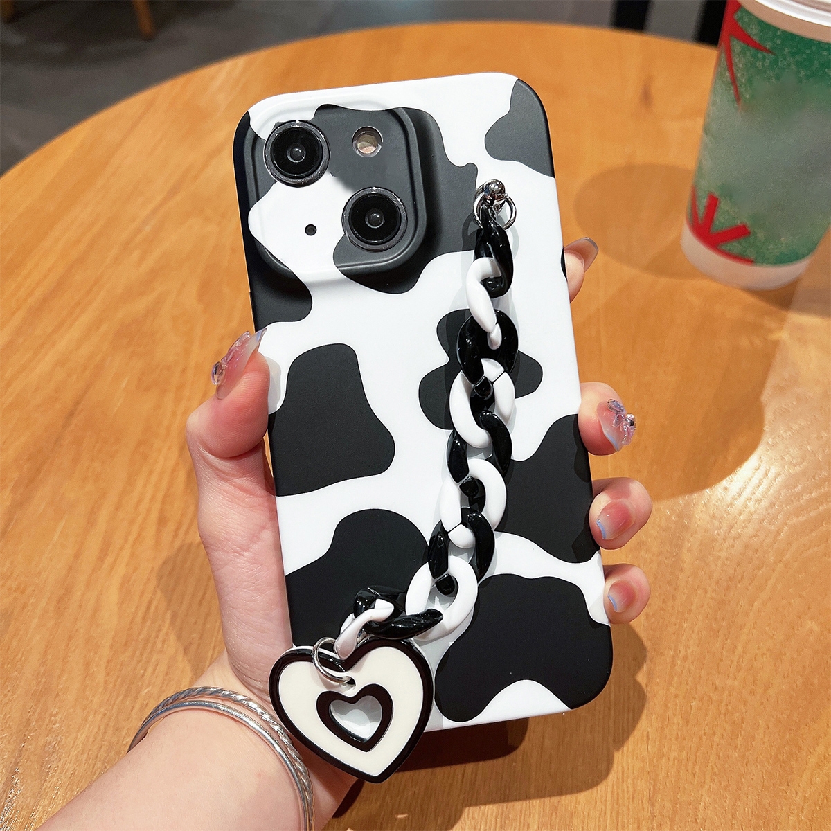 For iPhone 14 Frosted Bracelet TPU Phone Case(Milk Cow Texture) - Shopkiz.com