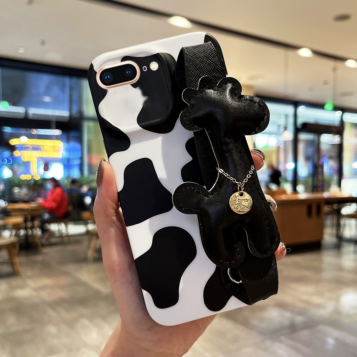 For iPhone 8 Plus / 7 Plus Frosted Wrist Band TPU Phone Case(Milk Cow Texture) - Shopkiz.com