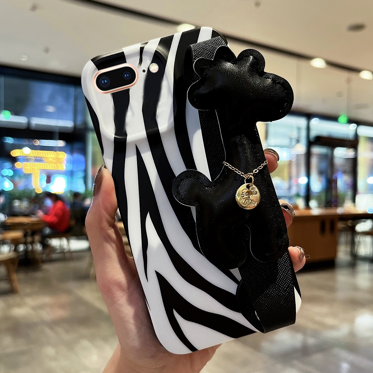 For iPhone 8 Plus / 7 Plus Frosted Wrist Band TPU Phone Case(Zebra Texture) - Shopkiz.com