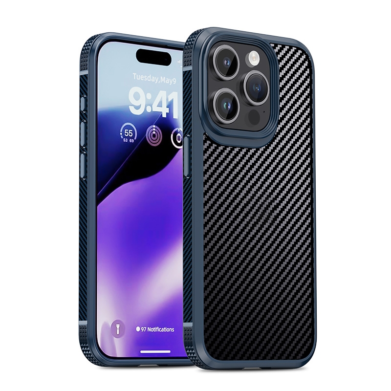 For iPhone 15 Pro Max iPAKY MG Series Carbon Fiber PC + TPU Protective Phone Case(Blue) - Shopkiz.com