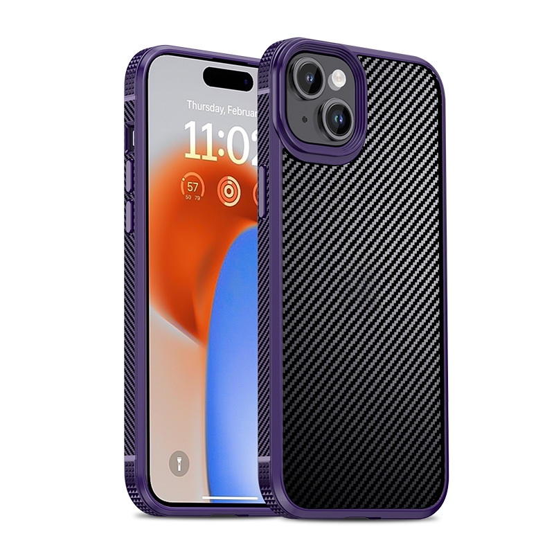 For iPhone 15 iPAKY MG Series Carbon Fiber PC + TPU Protective Phone Case(Purple) - Shopkiz.com