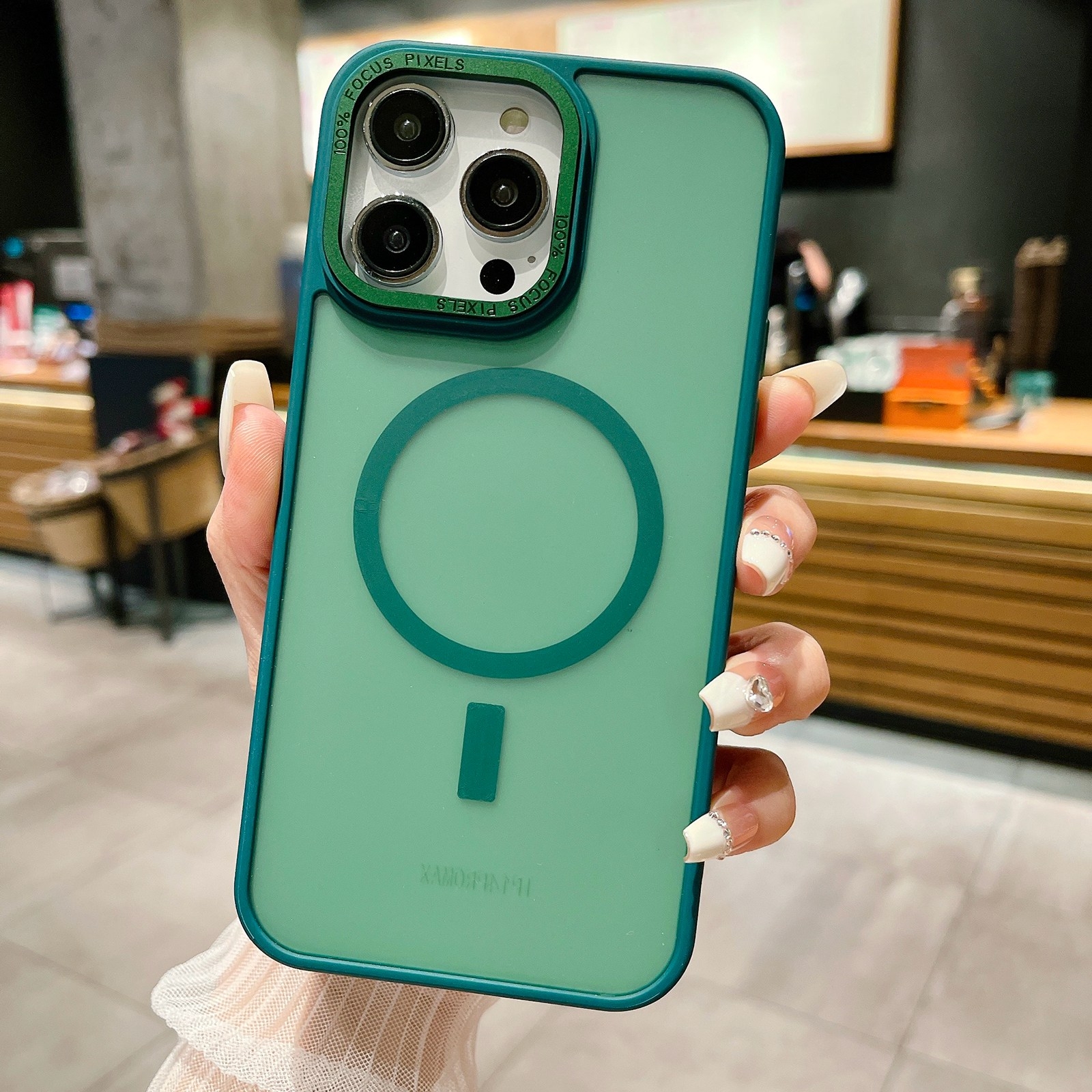 For iPhone 15 Pro Max Imitation Metal Frosted Skin Feel Acrylic MagSafe Phone Case(Green) - Shopkiz.com