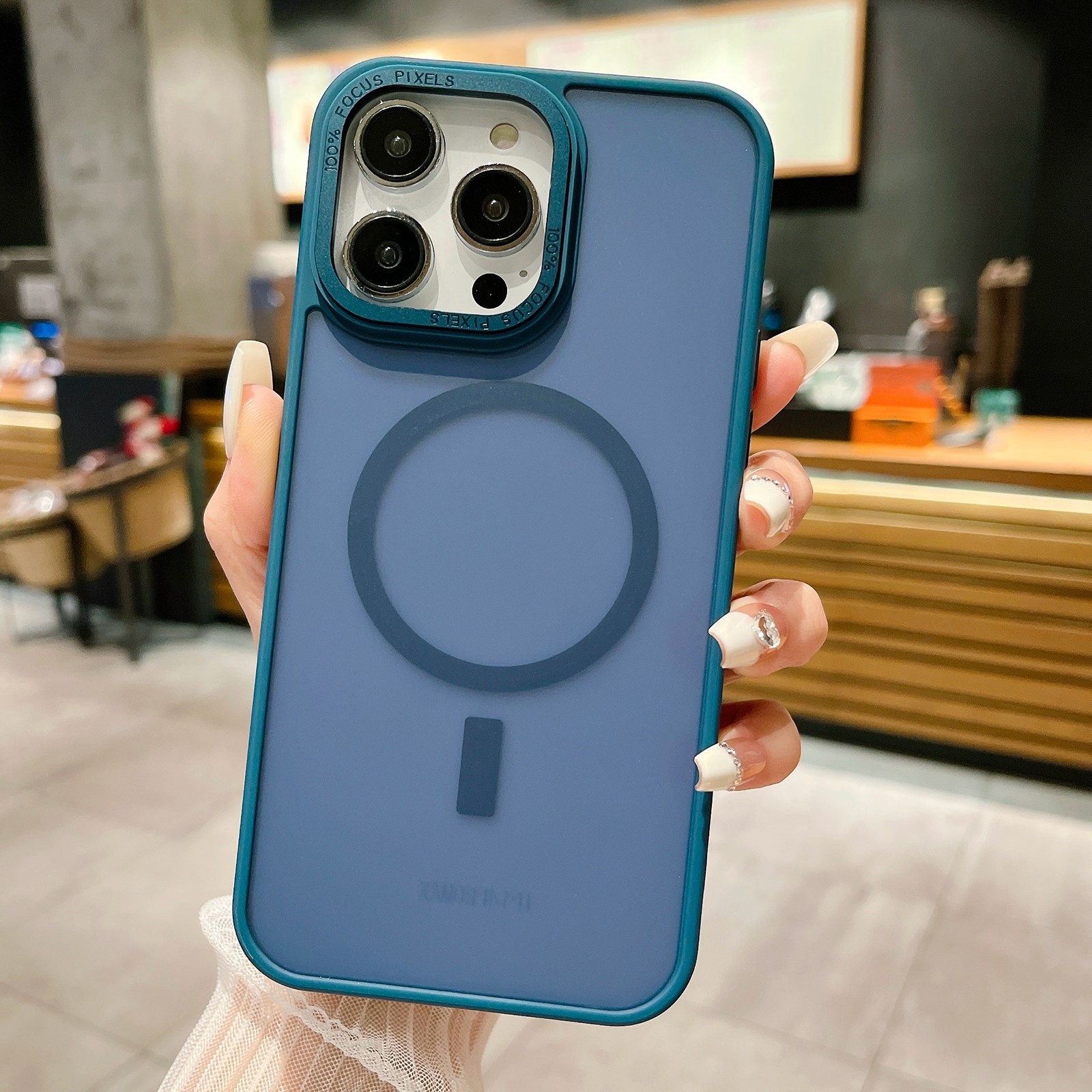 For iPhone 13 Pro Imitation Metal Frosted Skin Feel Acrylic MagSafe Phone Case(Royal Blue) - Shopkiz.com