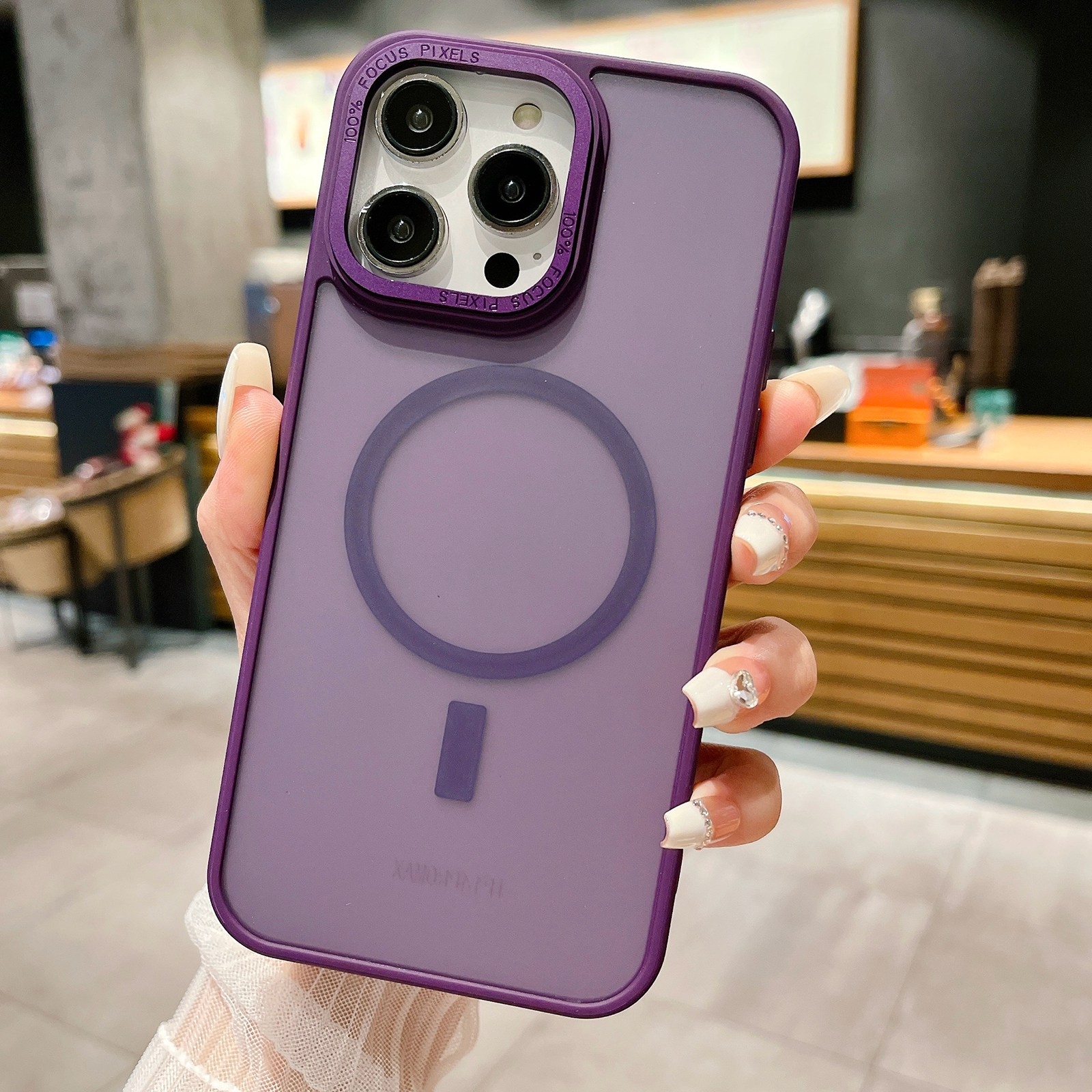 For iPhone 12 Pro Imitation Metal Frosted Skin Feel Acrylic MagSafe Phone Case(Deep Purple) - Shopkiz.com