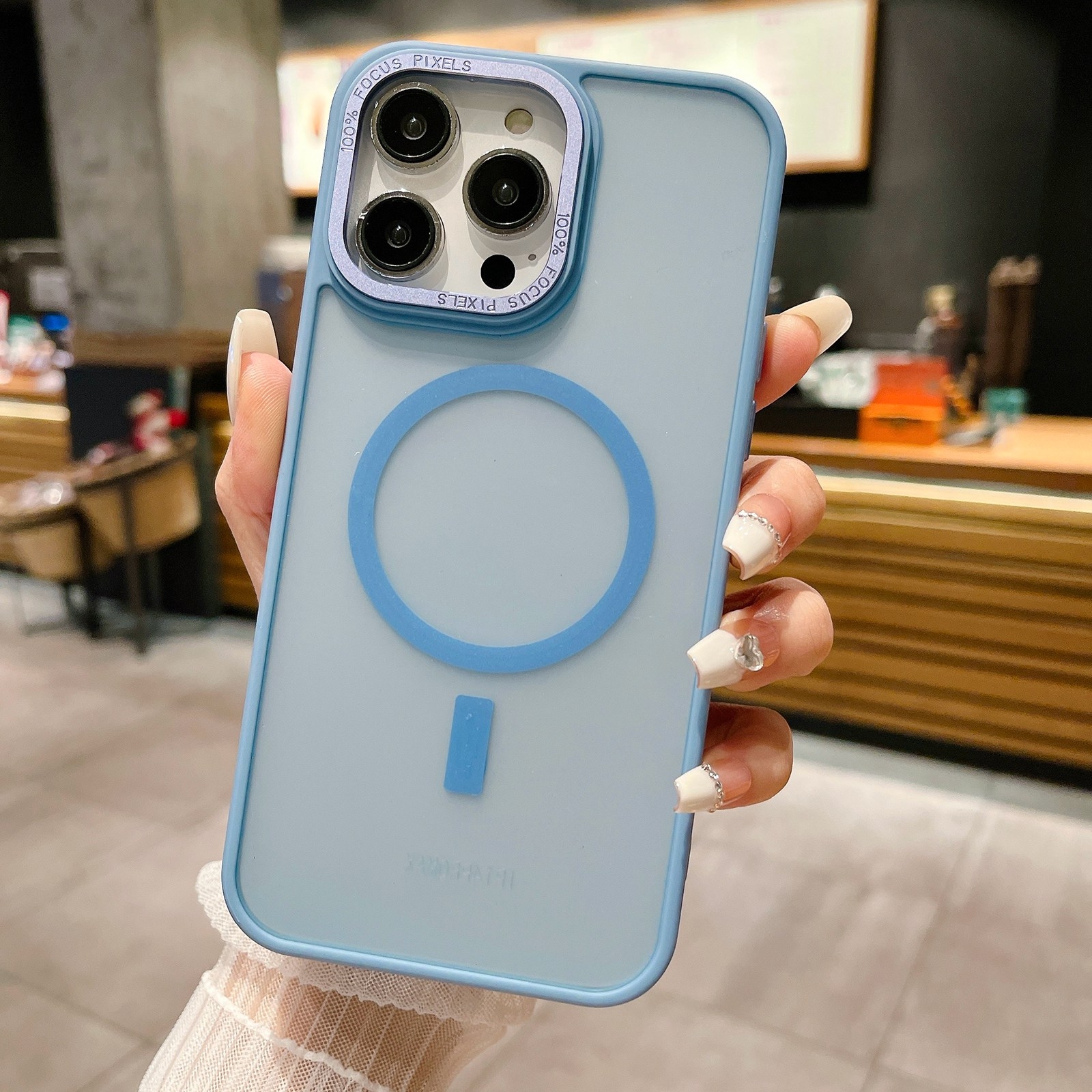 For iPhone 12 Pro Imitation Metal Frosted Skin Feel Acrylic MagSafe Phone Case(Sierra Blue) - Shopkiz.com