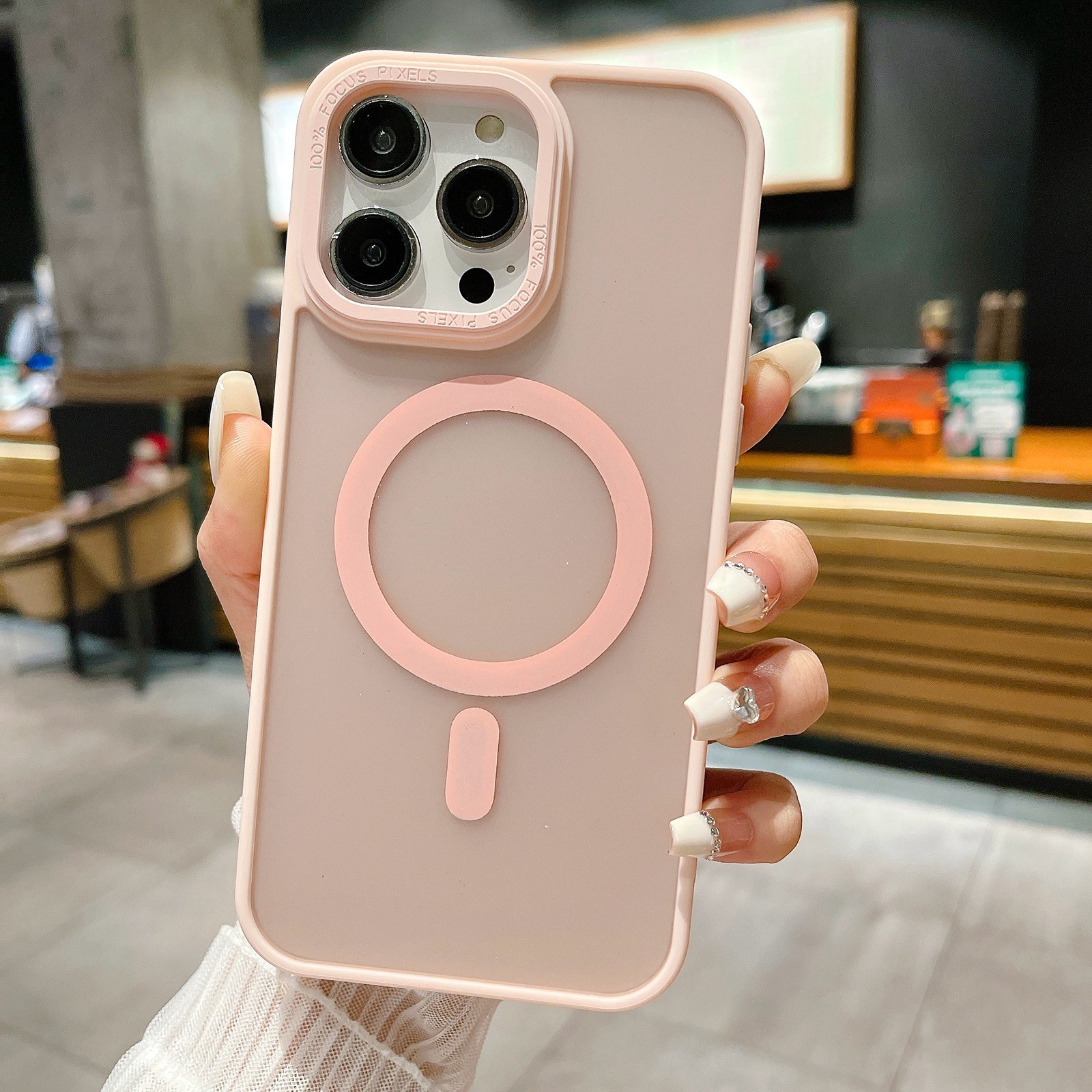 For iPhone 12 Pro Max Imitation Metal Frosted Skin Feel Acrylic MagSafe Phone Case(Pink) - Shopkiz.com