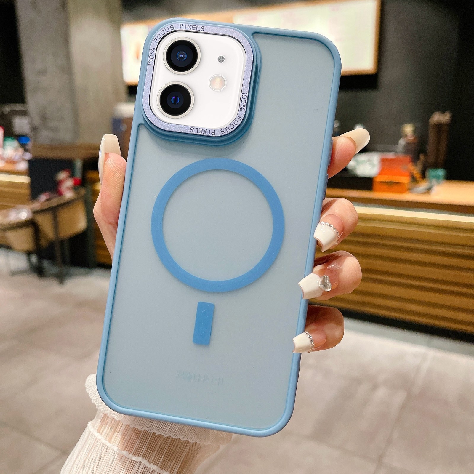 For iPhone 12 Imitation Metal Frosted Skin Feel Acrylic MagSafe Phone Case(Sierra Blue) - Shopkiz.com