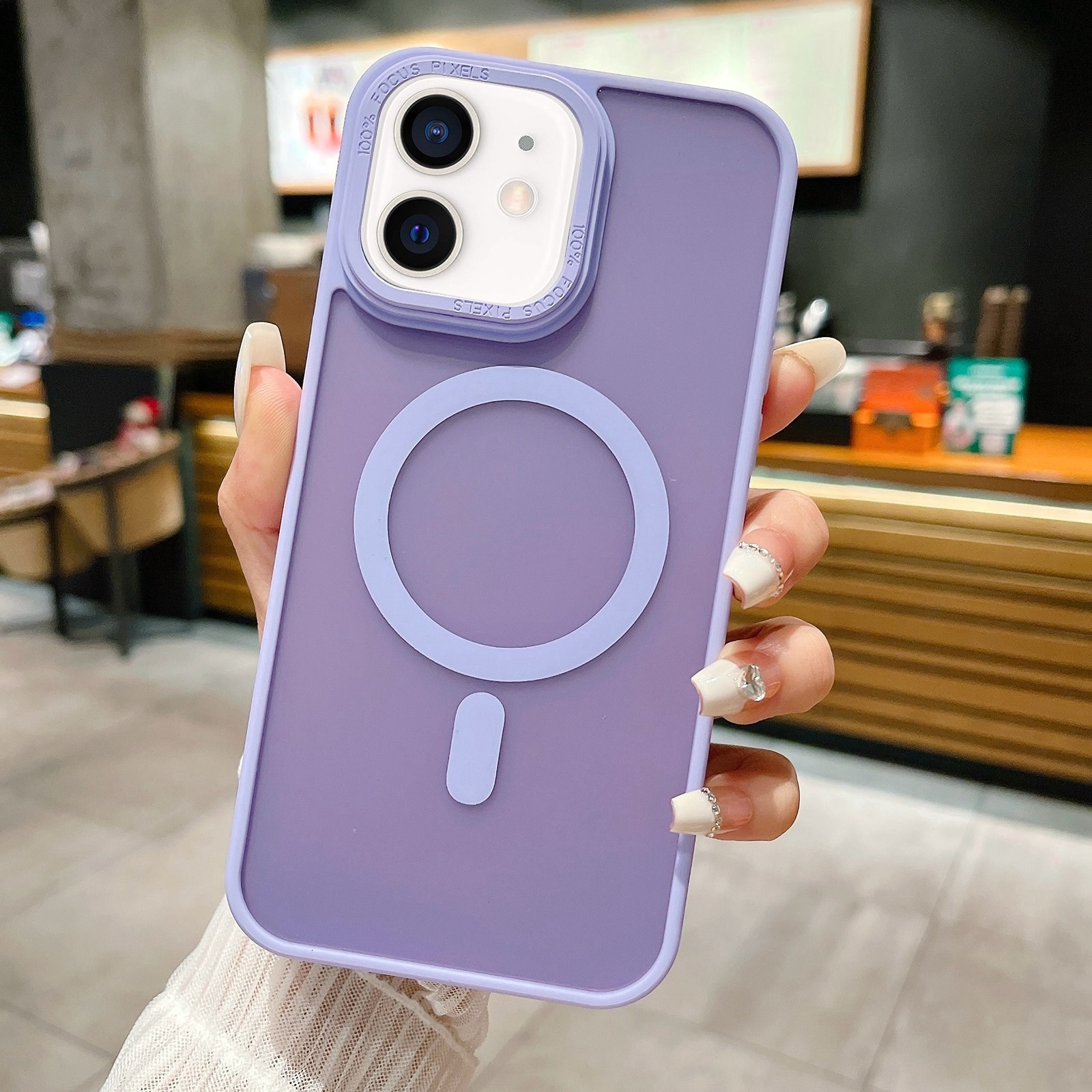 For iPhone 12 Imitation Metal Frosted Skin Feel Acrylic MagSafe Phone Case(Light Purple) - Shopkiz.com